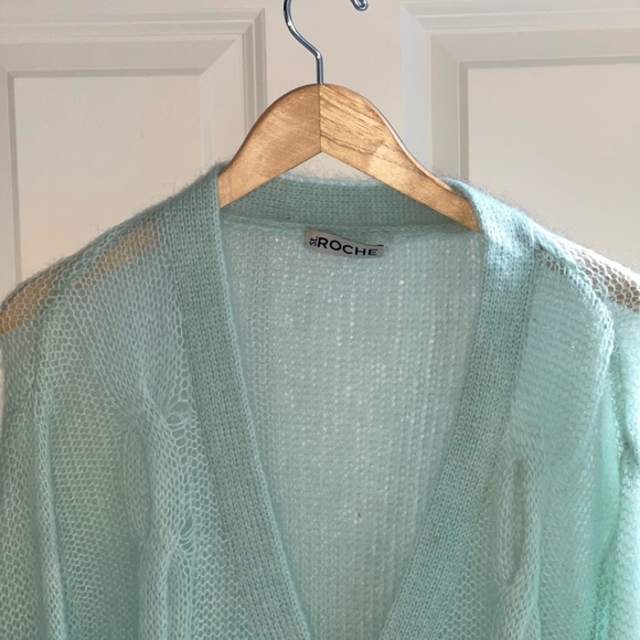 ST. ROCHE Mint Pastel Open Knit 'Whisper' Cardigan {$345} Mohair Cable Stitch Sm - Picture 3 of 9